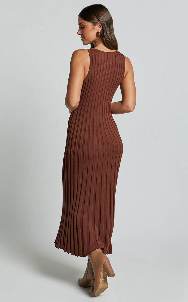 Showpo Maya Midi Knit Dress - Sleeveless V Neck Knited Dress Dark Chocolate | BLMVCP407