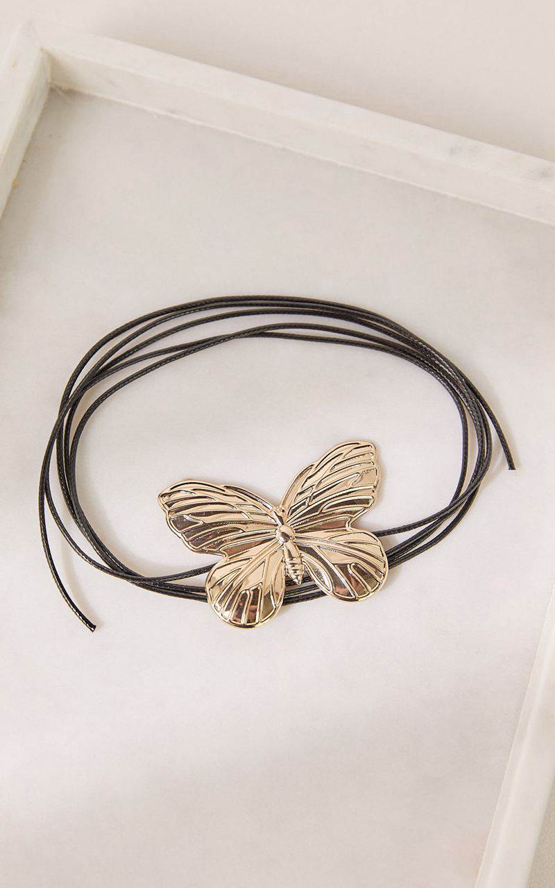 Showpo Megan Necklace - Butterfly Pendant Choker Necklace Gold | RKOMDJ384