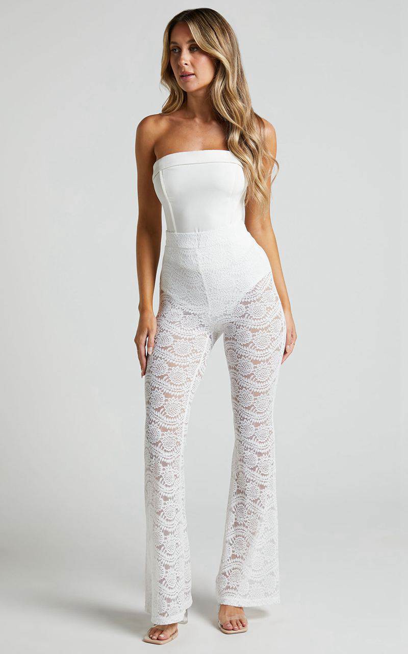 Showpo Mehca Pants - High Waisted Lace Flared Pant White | CVSANM356