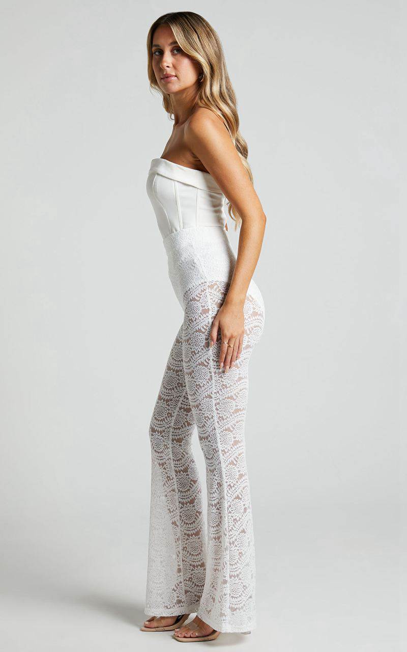 Showpo Mehca Pants - High Waisted Lace Flared Pant White | CVSANM356