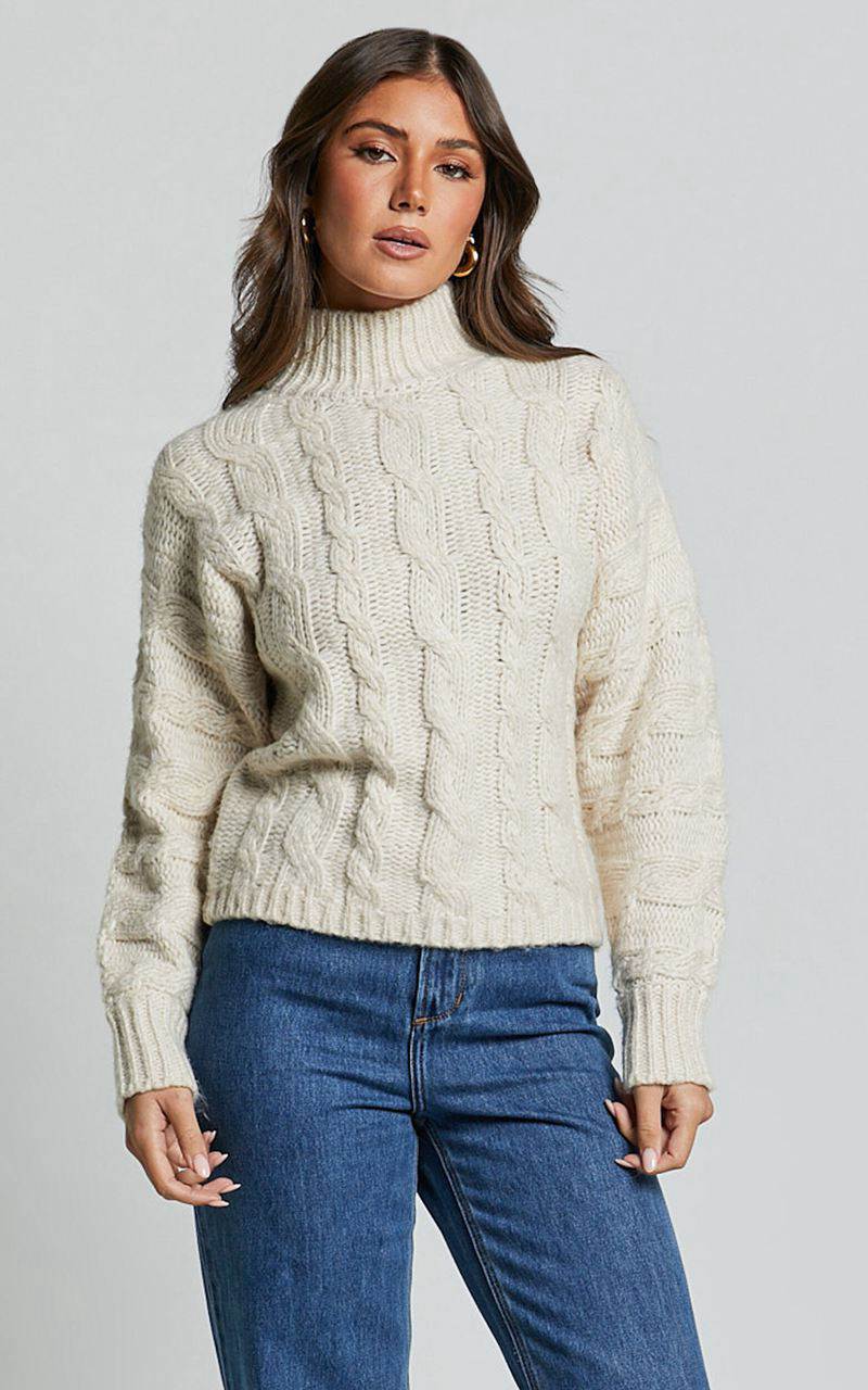 Showpo Melalyn Jumper - Drop Shoulder Cable Knit Jumper Stone | EPROLG371