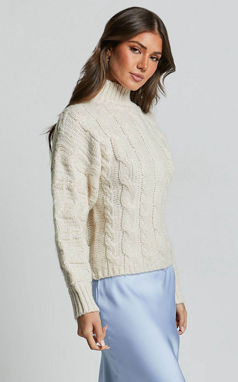 Showpo Melalyn Jumper - Drop Shoulder Cable Knit Jumper Stone | EPROLG371