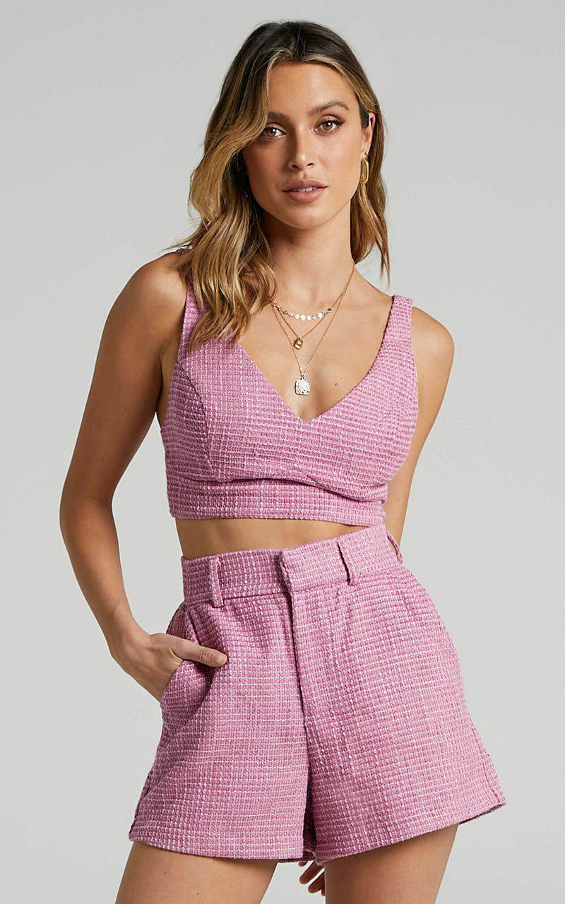 Showpo Melbourne Two Piece Set - Twill Two Piece Short Set Pink | HVJYWL261