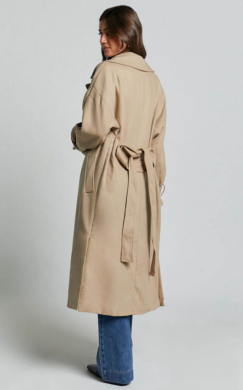 Showpo Mella Coat - Belted Longline Coat Camel | SPZDXB619