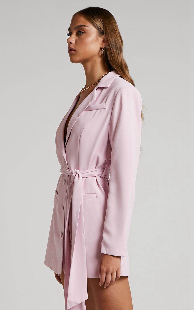 Showpo Mhina Mini Dress - Waist Tie Blazer Dress Pink | COABZR145