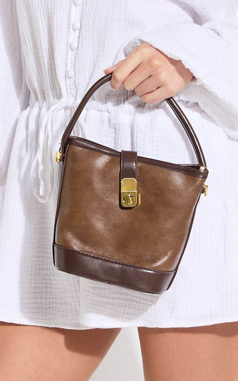 Showpo Miami Bag - Pu Bucket Mini Tote Bag Brown | DIPCRF190