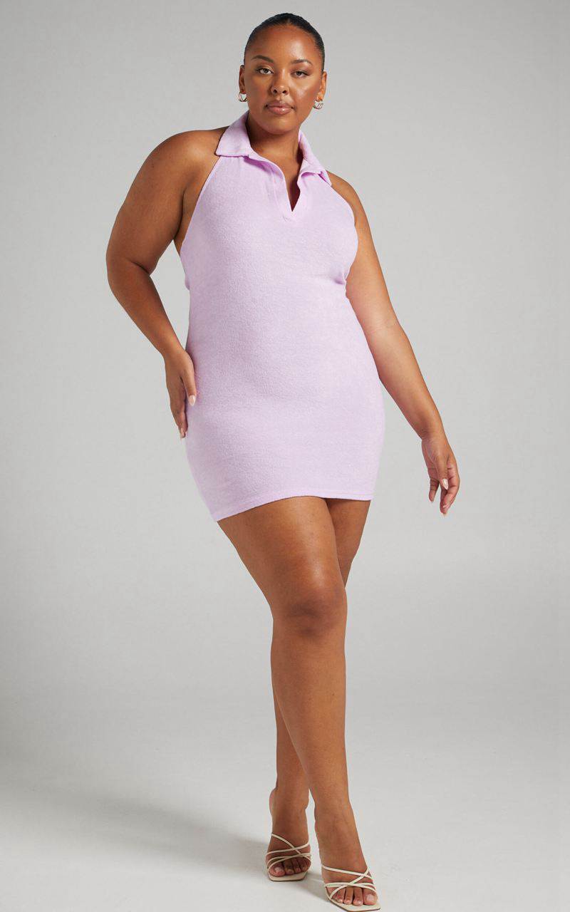 Showpo Miandy Mini Dress - Collared Terry Towelling Dress Lilac | DUCGNO963