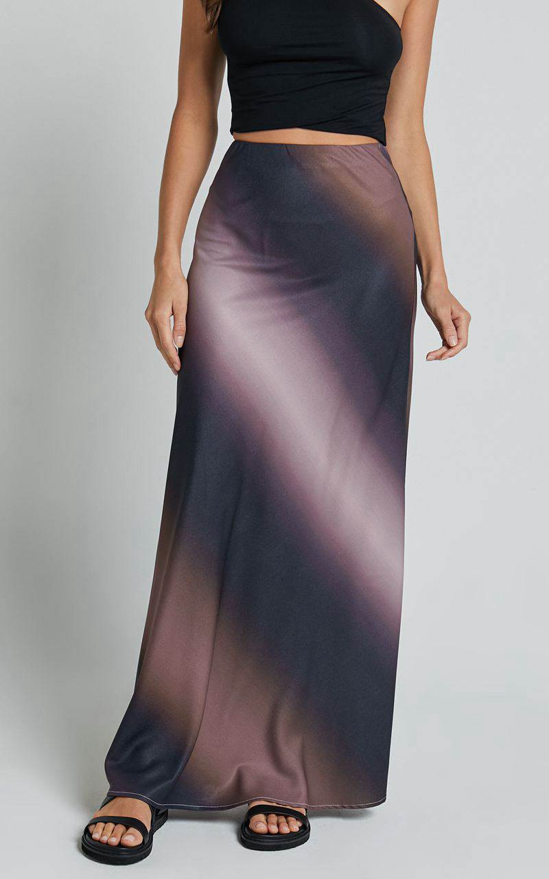 Showpo Michaela Maxi Skirt - High Waisted Slip Satin Skirt Dusk Ombre | NRZXLP198