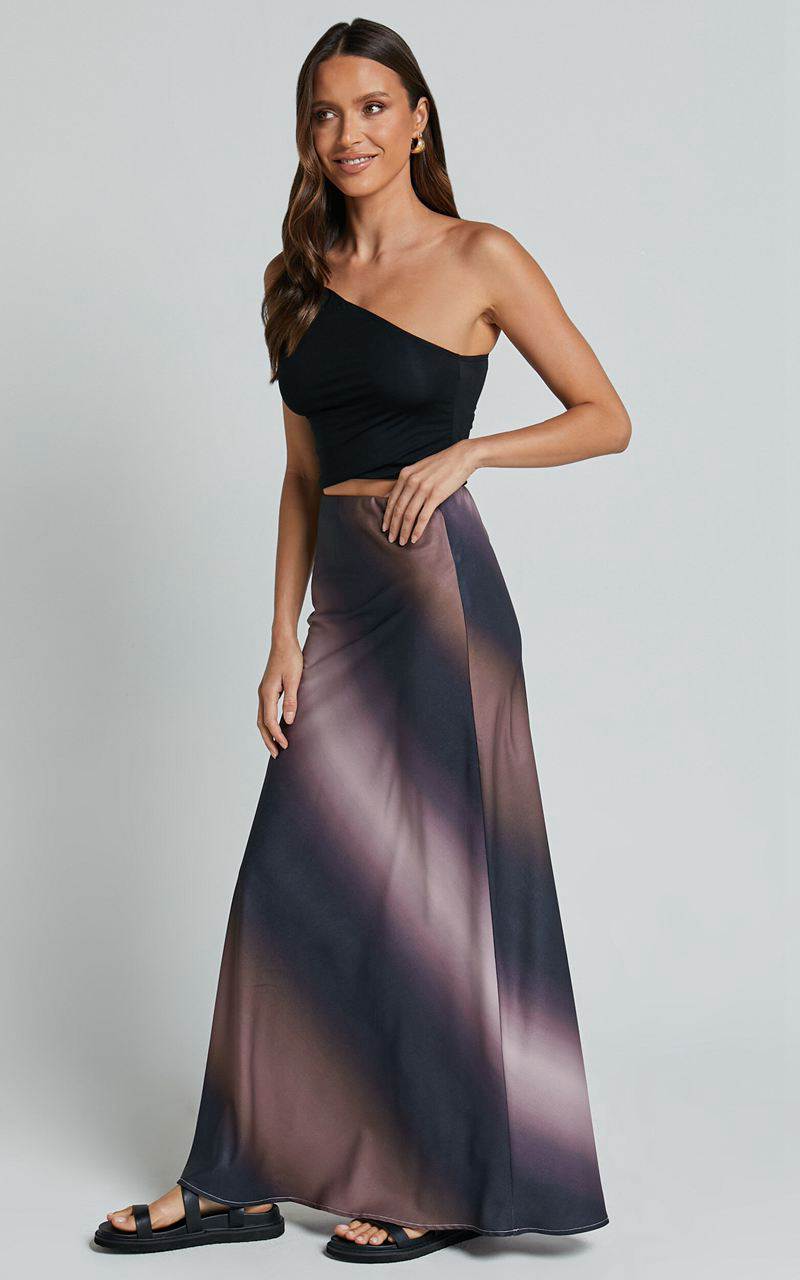 Showpo Michaela Maxi Skirt - High Waisted Slip Satin Skirt Dusk Ombre | NRZXLP198