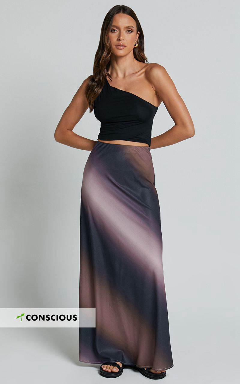 Showpo Michaela Maxi Skirt - High Waisted Slip Satin Skirt Dusk Ombre | NRZXLP198