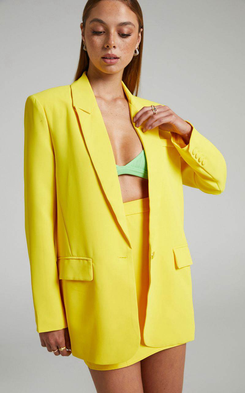 Showpo Michelle Blazer - Oversized Plunge Neck Button Up Blazer Yellow | CVQWPB097