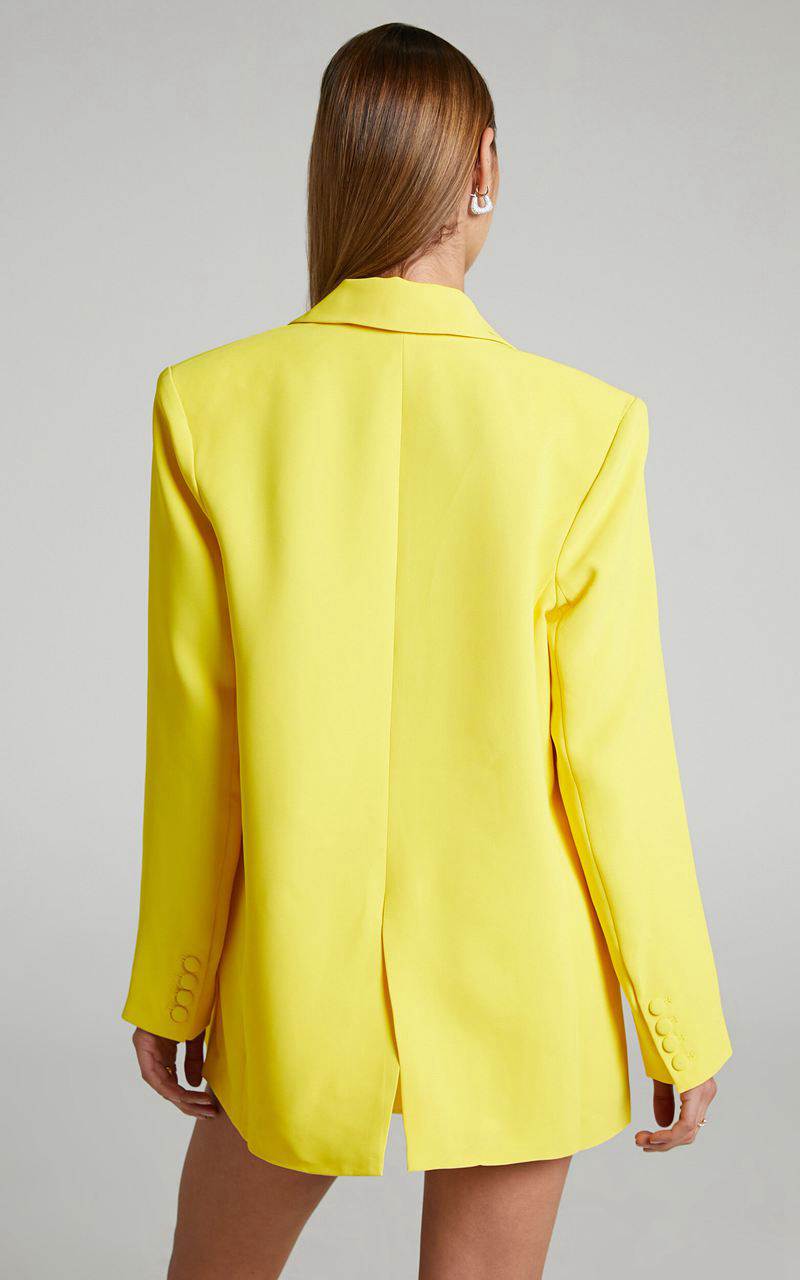 Showpo Michelle Blazer - Oversized Plunge Neck Button Up Blazer Yellow | CVQWPB097