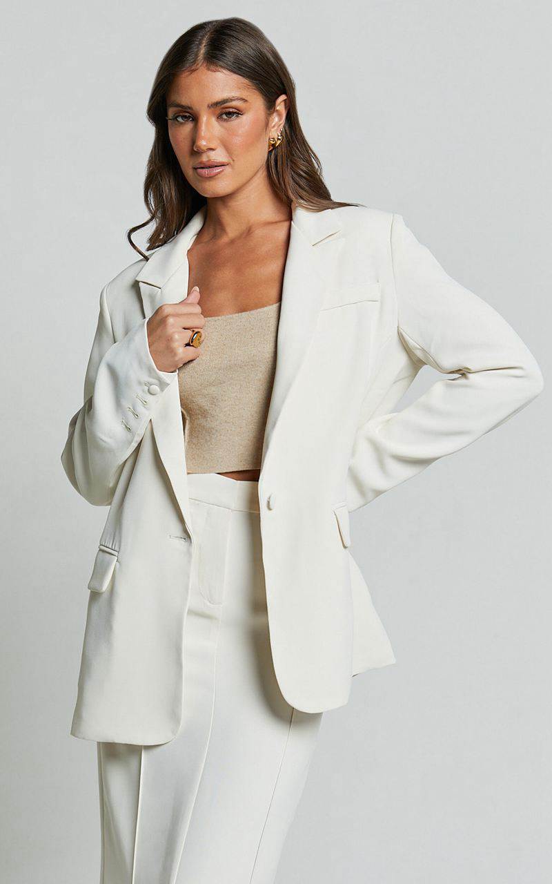 Showpo Michelle Blazer - Oversized Plunge Neck Button Up Blazer Stone | BZJPXI209