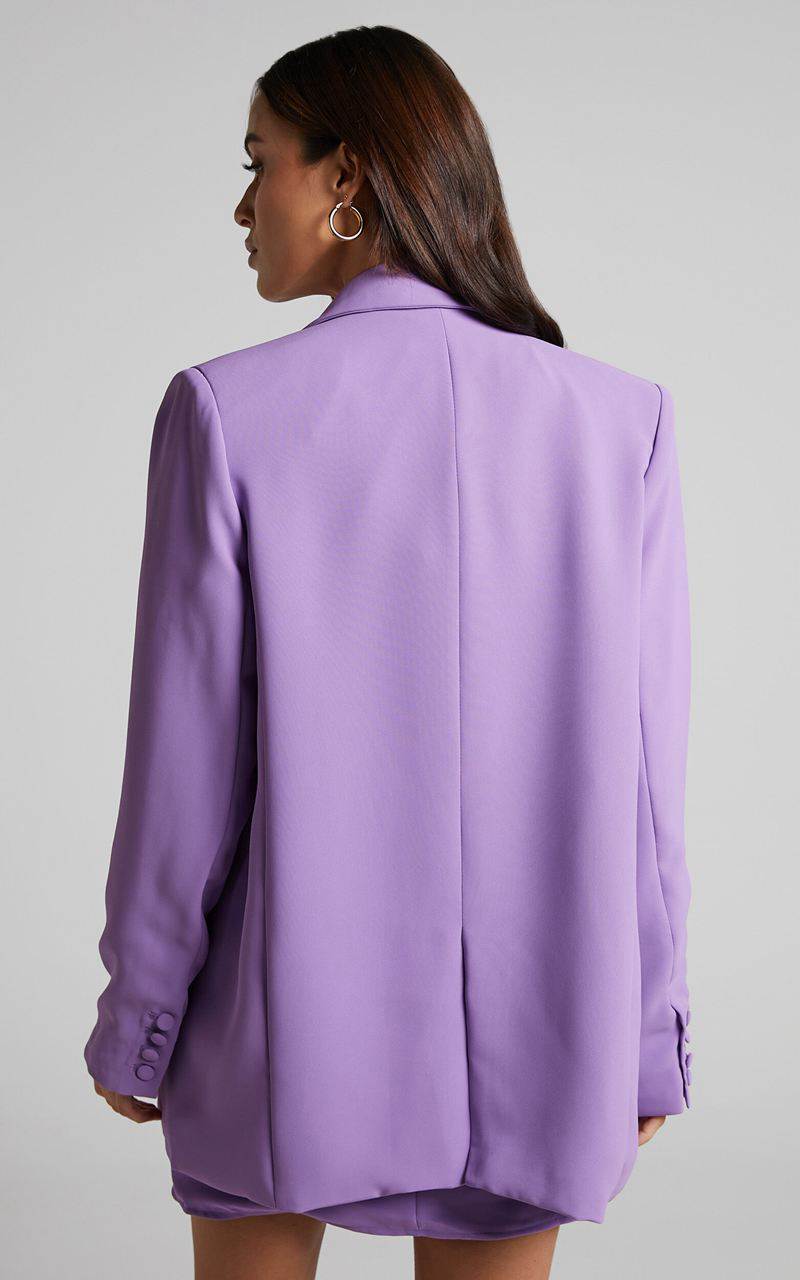 Showpo Michelle Blazer - Oversized Plunge Neck Button Up Blazer Purple | MENVLI748