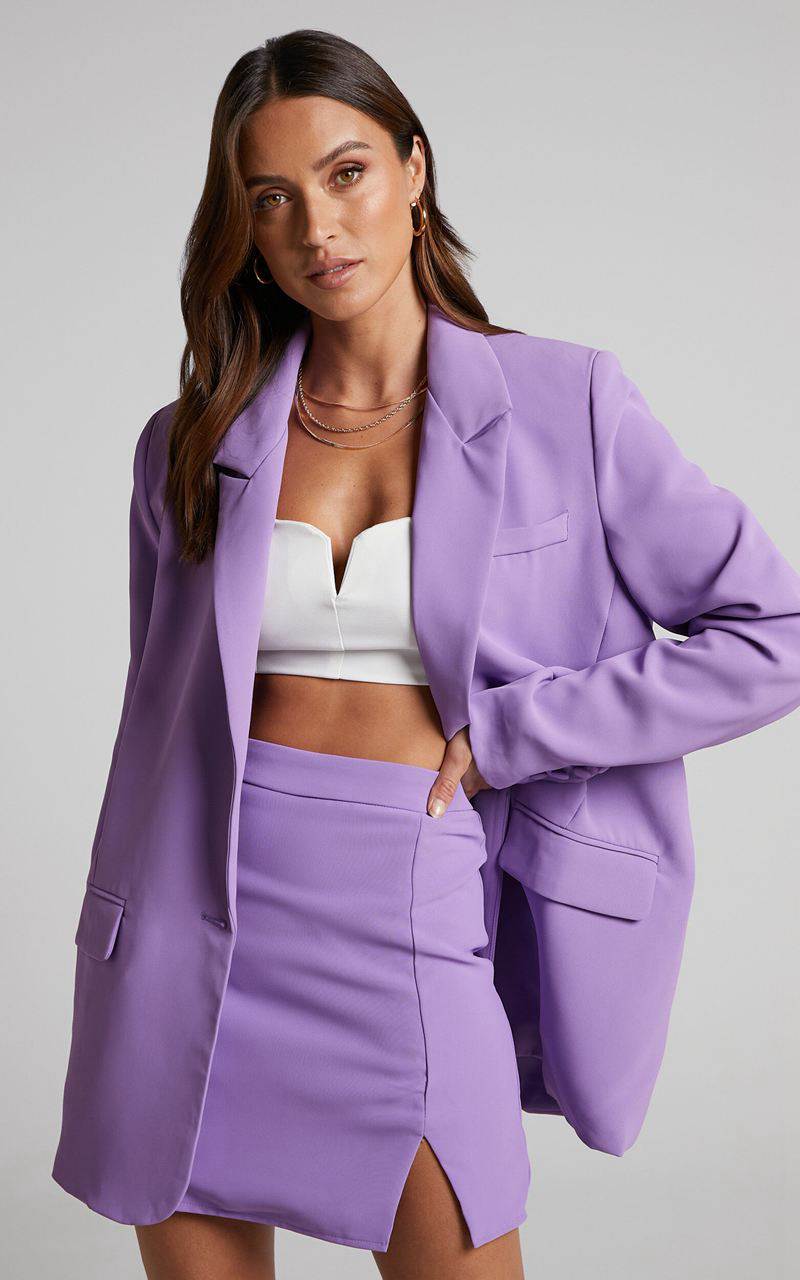 Showpo Michelle Blazer - Oversized Plunge Neck Button Up Blazer Purple | MENVLI748