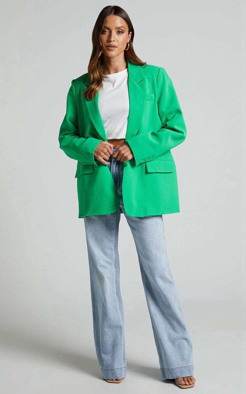 Showpo Michelle Blazer - Oversized Plunge Neck Button Up Blazer Green | XLNIBV957