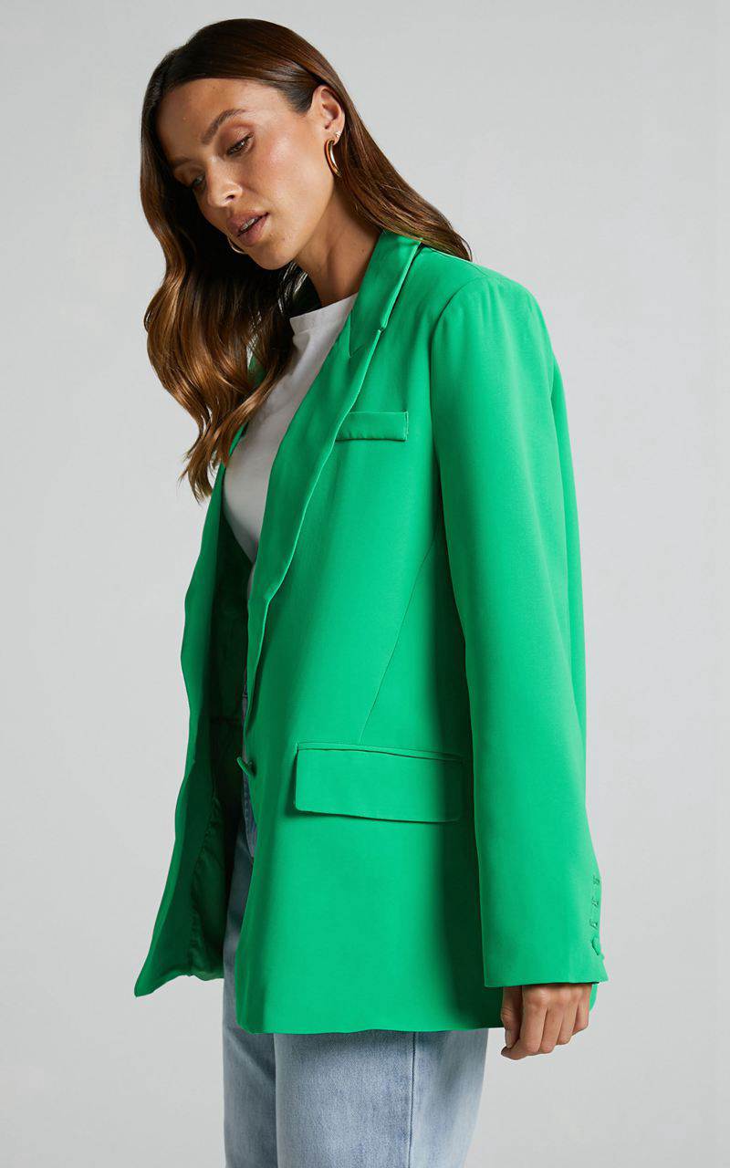 Showpo Michelle Blazer - Oversized Plunge Neck Button Up Blazer Green | XLNIBV957