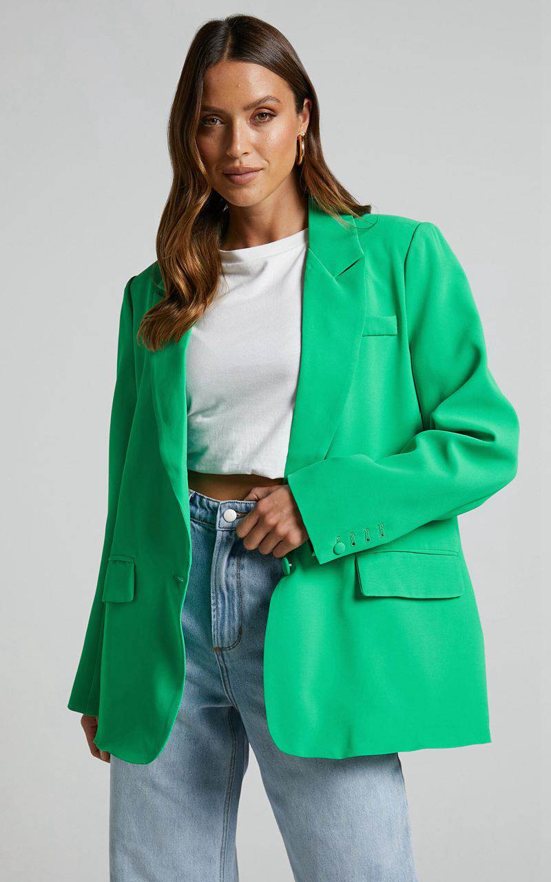 Showpo Michelle Blazer - Oversized Plunge Neck Button Up Blazer Green | XLNIBV957