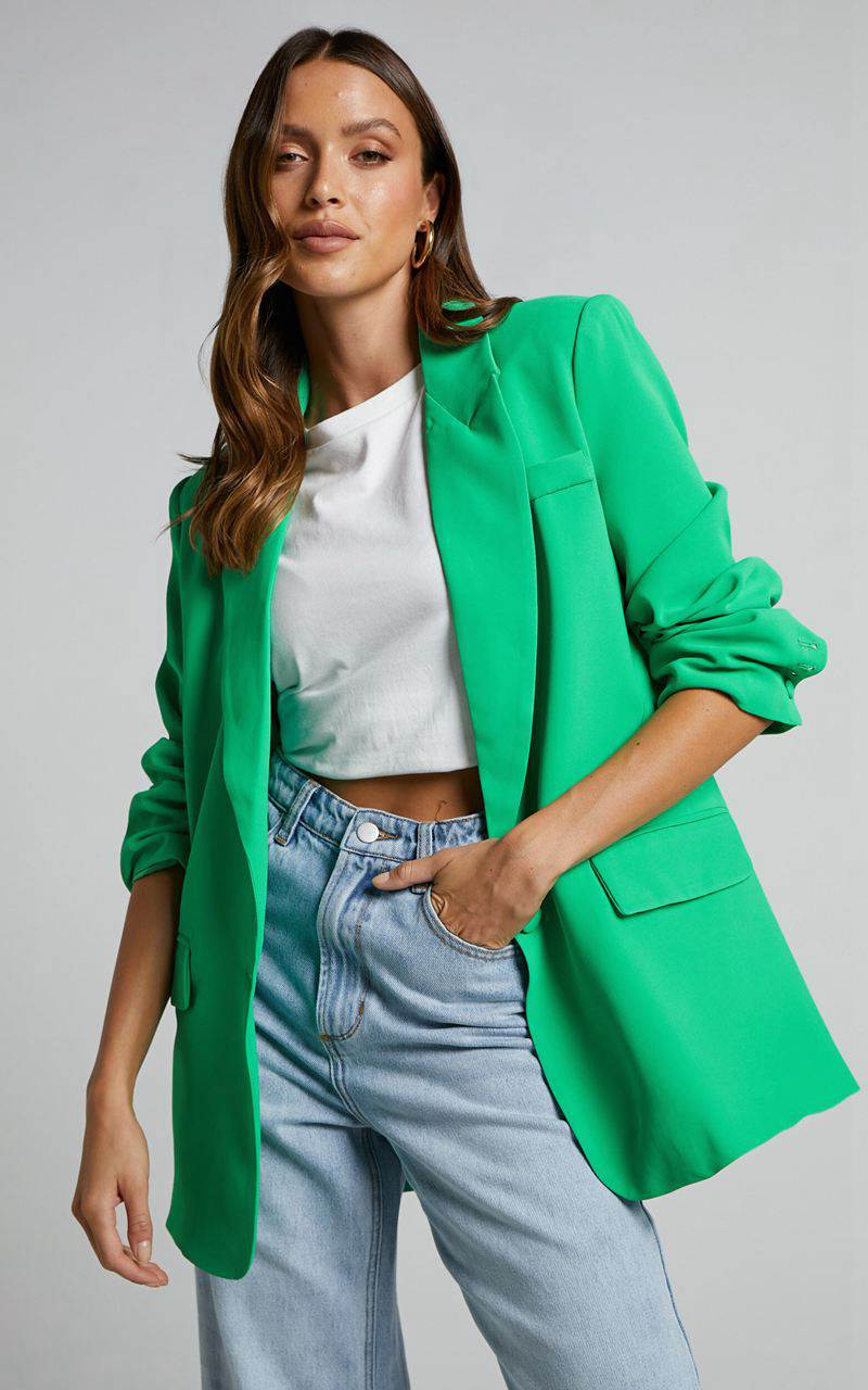 Showpo Michelle Blazer - Oversized Plunge Neck Button Up Blazer Green | XLNIBV957