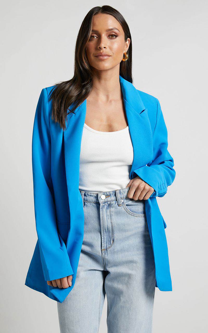 Showpo Michelle Blazer - Oversized Plunge Neck Button Up Blazer Blue | CVMALD394