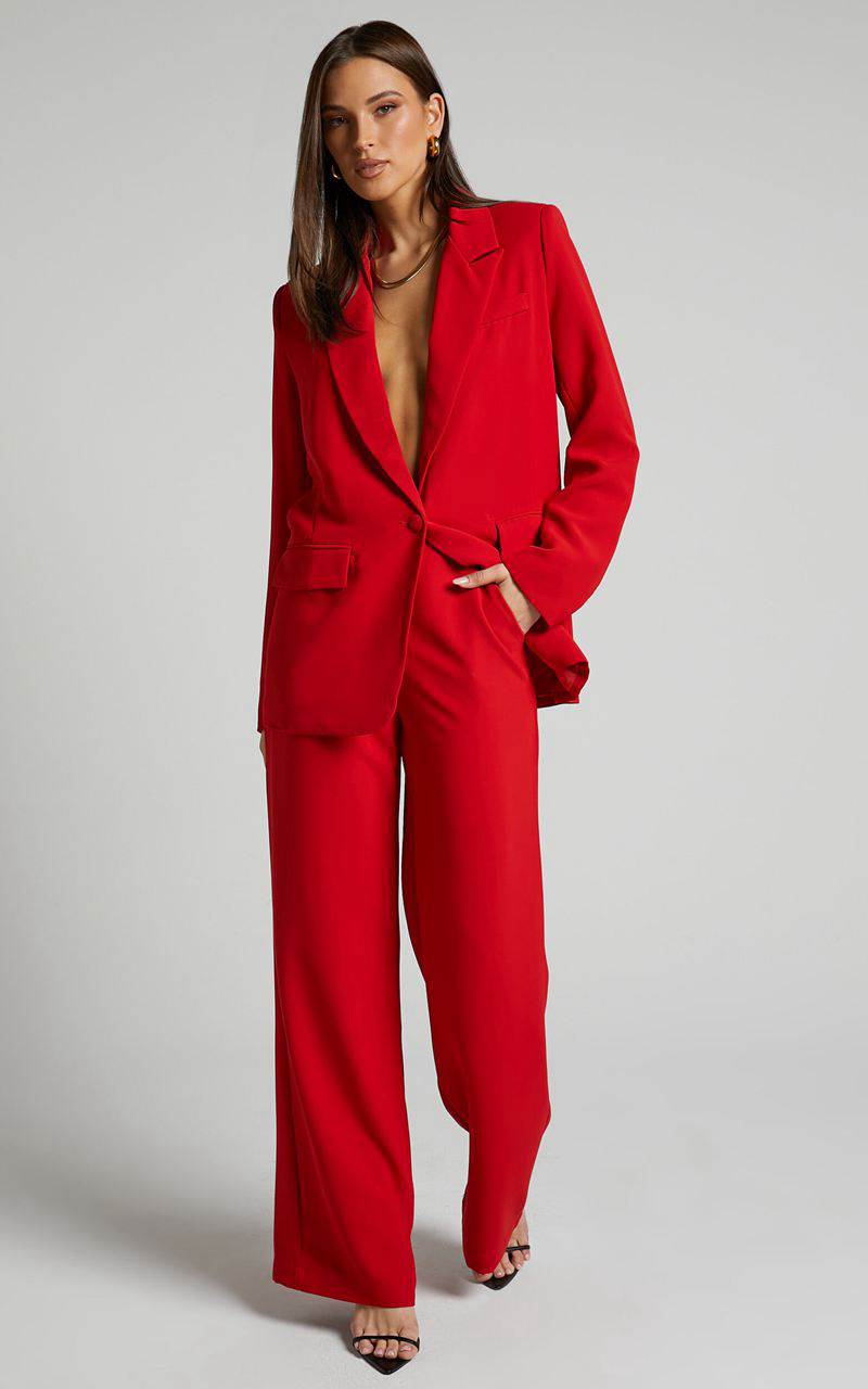 Showpo Michelle Blazer - Oversized Plunge Neck Button Up Blazer Red | YAMLHW508