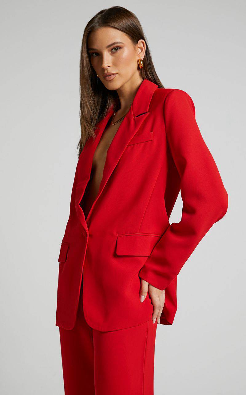 Showpo Michelle Blazer - Oversized Plunge Neck Button Up Blazer Red | YAMLHW508