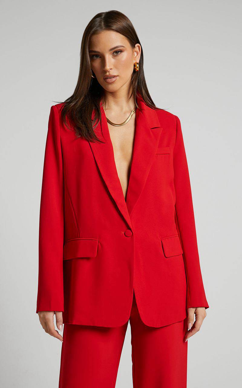 Showpo Michelle Blazer - Oversized Plunge Neck Button Up Blazer Red | YAMLHW508