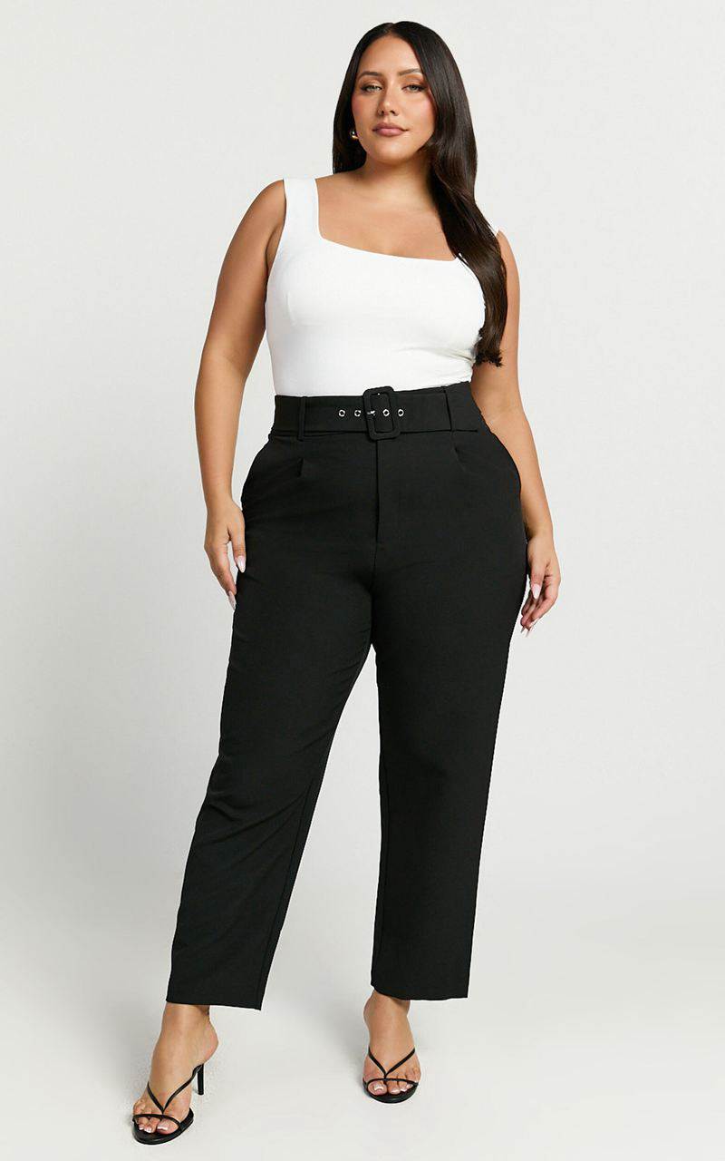 Showpo Milica Trousers - Belted High Waisted Trousers Black | IWCVHK760