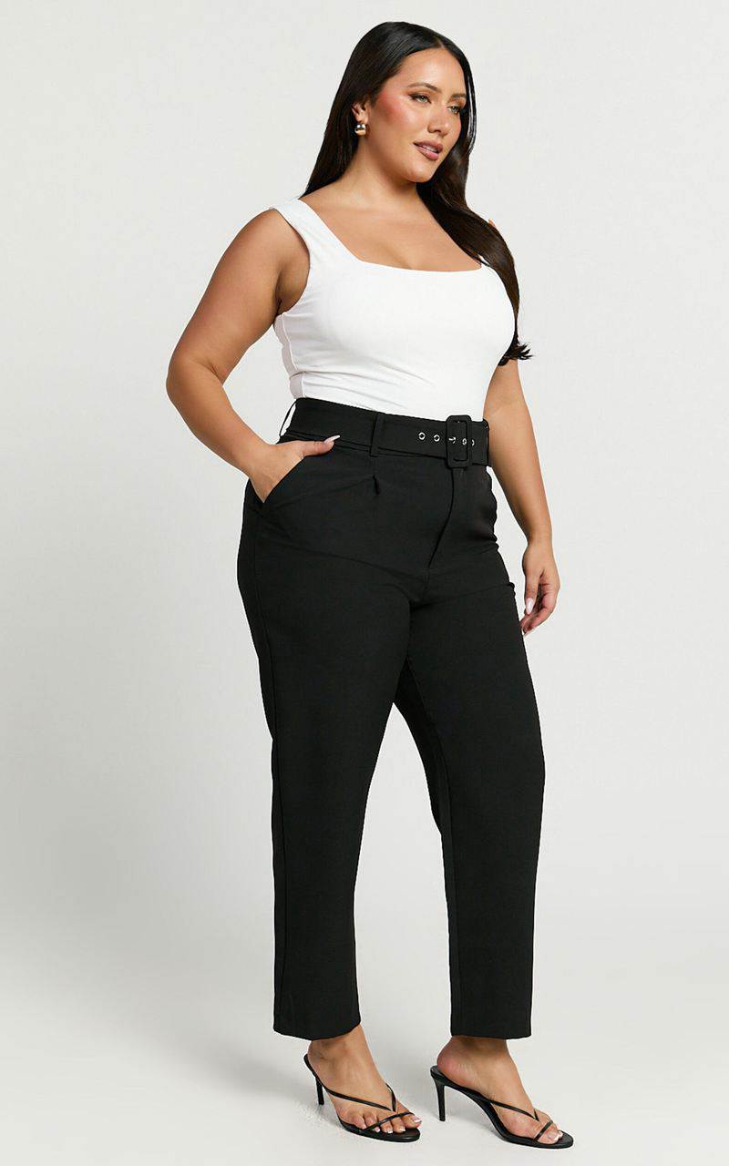 Showpo Milica Trousers - Belted High Waisted Trousers Black | IWCVHK760