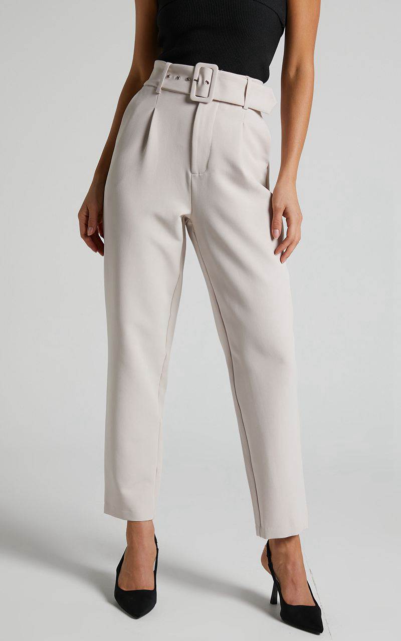 Showpo Milica Trousers - Belted High Waisted Trousers Beige | CDFKRW154