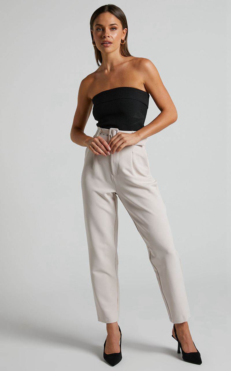 Showpo Milica Trousers - Belted High Waisted Trousers Beige | CDFKRW154