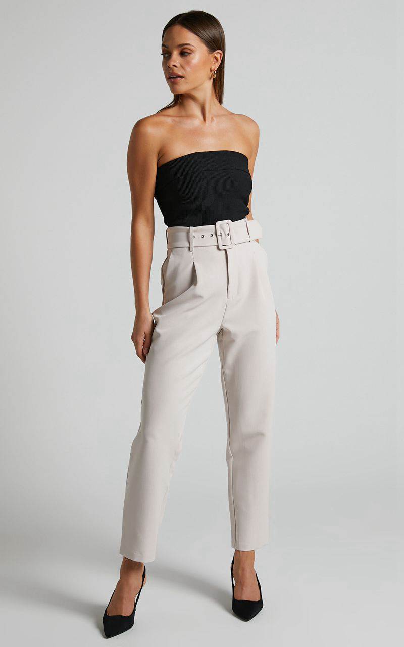 Showpo Milica Trousers - Belted High Waisted Trousers Beige | CDFKRW154