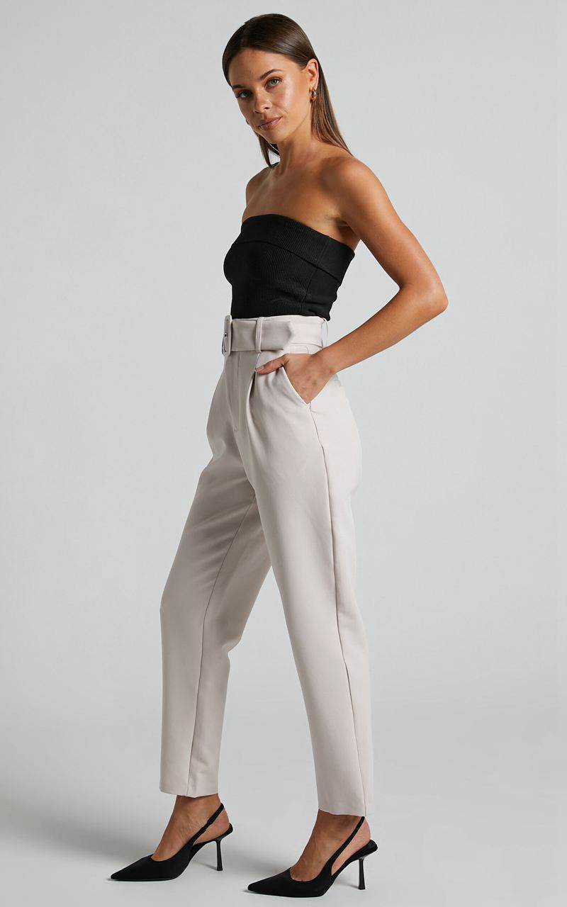 Showpo Milica Trousers - Belted High Waisted Trousers Beige | CDFKRW154