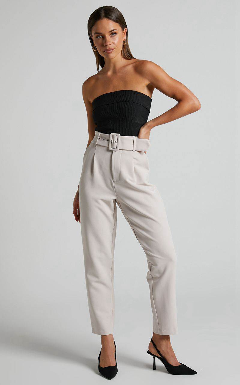 Showpo Milica Trousers - Belted High Waisted Trousers Beige | CDFKRW154