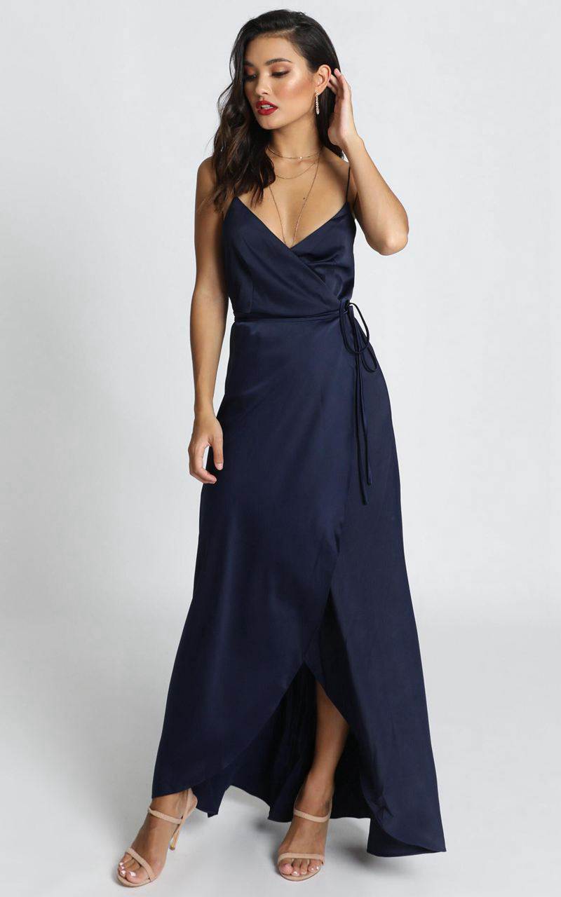 Showpo Mine Would Be You Dress Navy Satin | NHYSBA642