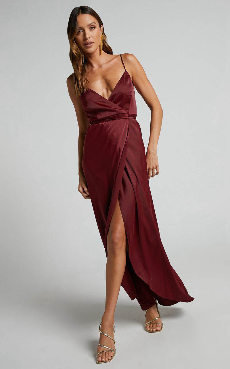 Showpo Mine Would Be You Midi Dress - Wrap Dress Wine | QIMDCH012