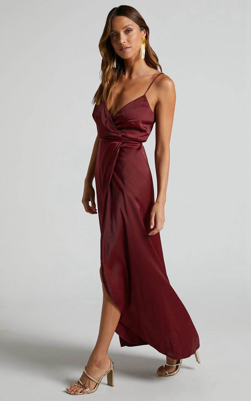 Showpo Mine Would Be You Midi Dress - Wrap Dress Wine | QIMDCH012