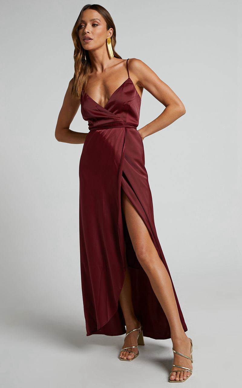 Showpo Mine Would Be You Midi Dress - Wrap Dress Wine | QIMDCH012