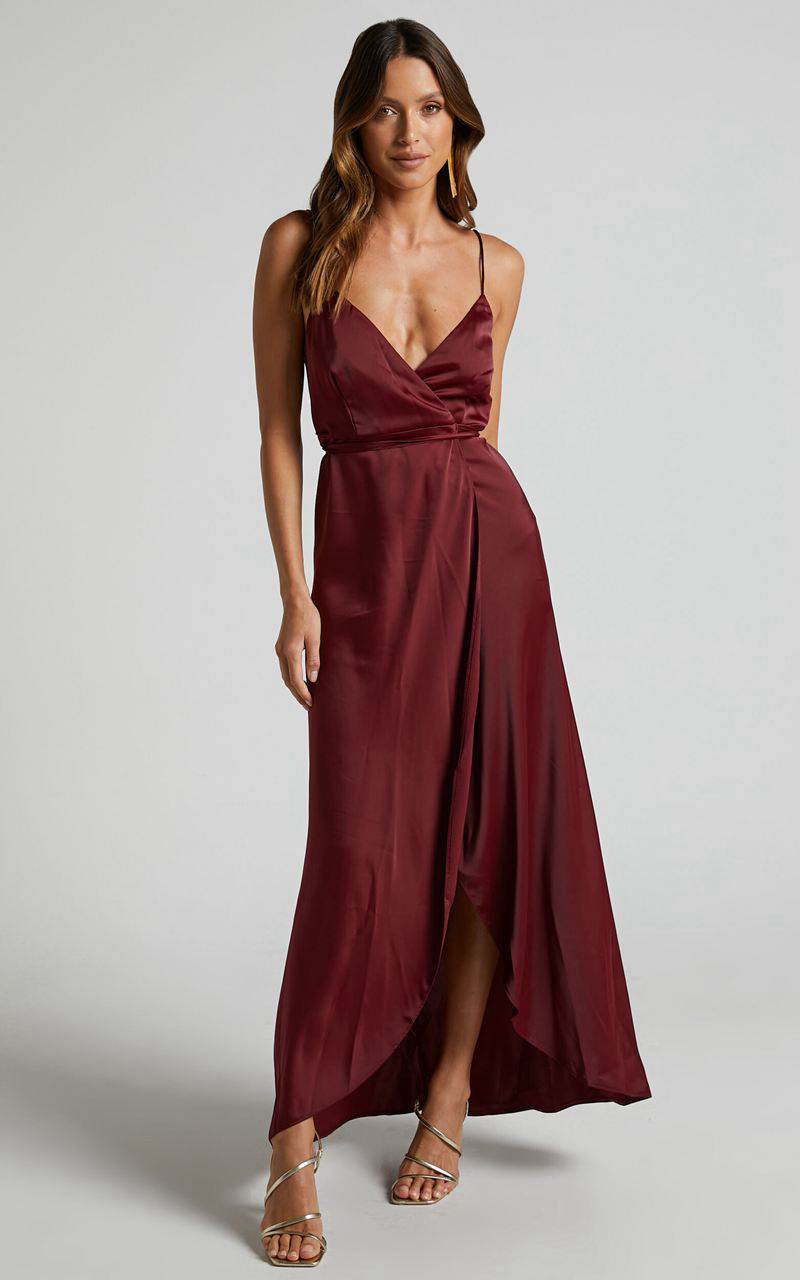 Showpo Mine Would Be You Midi Dress - Wrap Dress Wine | QIMDCH012