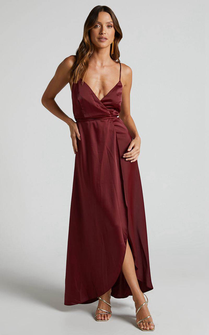 Showpo Mine Would Be You Midi Dress - Wrap Dress Wine | QIMDCH012