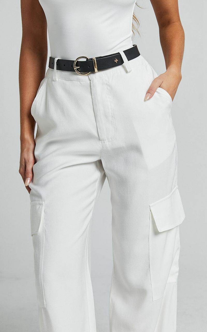 Showpo Miranda Pants - High Waisted Wide Leg Cargo White | XUJFBC932