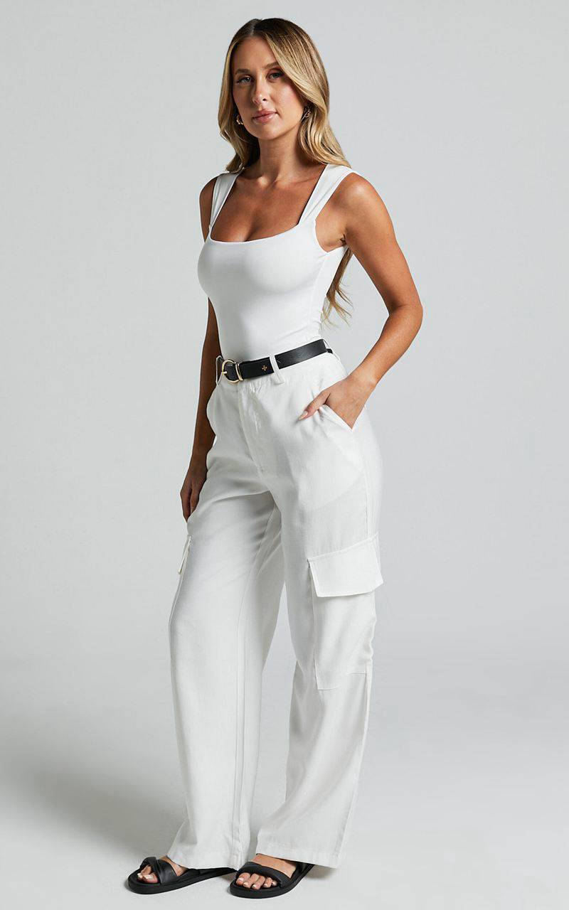 Showpo Miranda Pants - High Waisted Wide Leg Cargo White | XUJFBC932