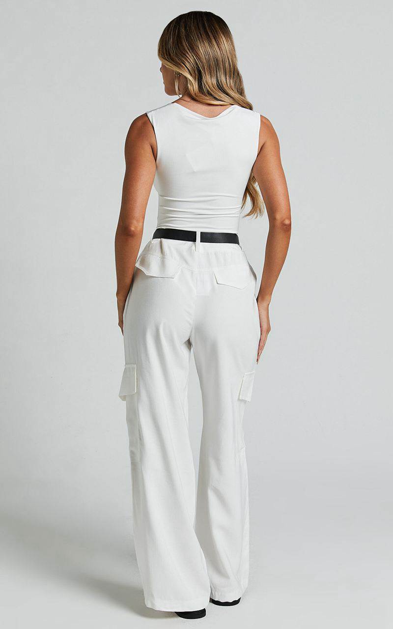 Showpo Miranda Pants - High Waisted Wide Leg Cargo White | XUJFBC932