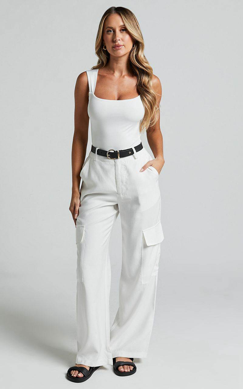 Showpo Miranda Pants - High Waisted Wide Leg Cargo White | XUJFBC932