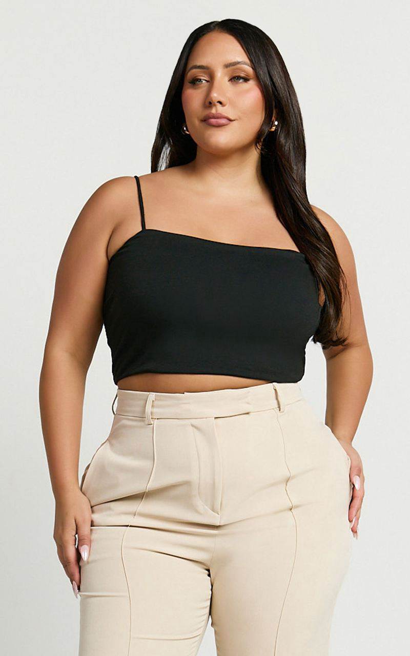 Showpo Modern Gal Top - Jersey Cami Crop Top Black | RZVMOK169