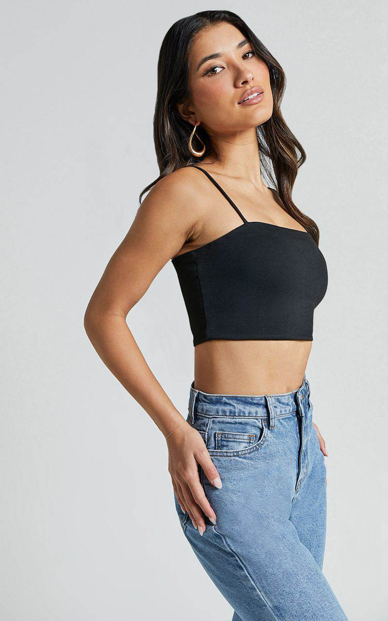 Showpo Modern Gal Top - Jersey Cami Crop Top Black | RZVMOK169