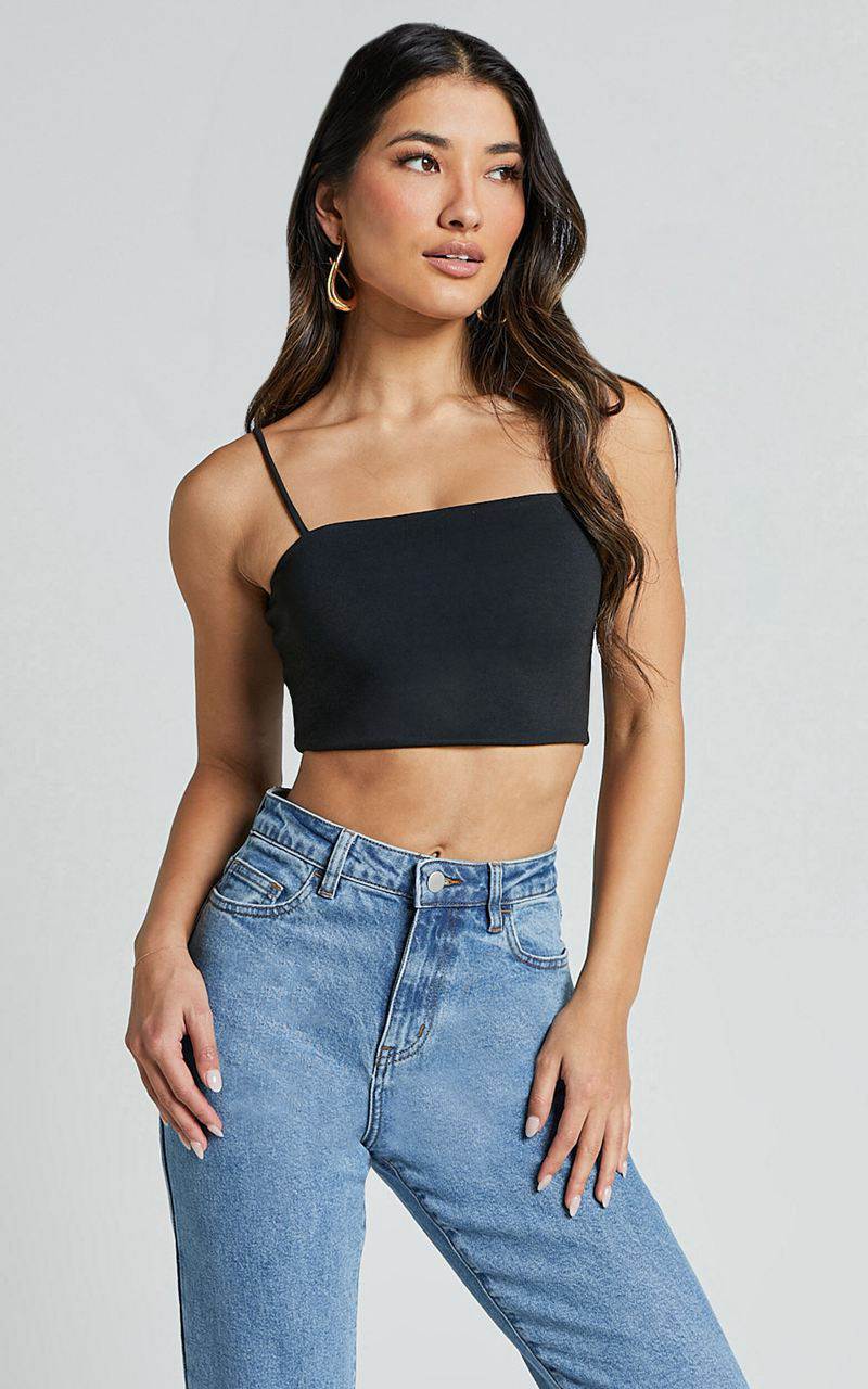 Showpo Modern Gal Top - Jersey Cami Crop Top Black | RZVMOK169