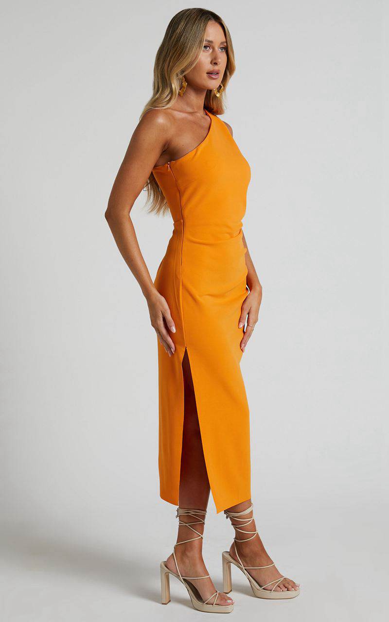 Showpo Monette Midi Dress - One Shoulder Straight Dress Orange | ROLGDP851