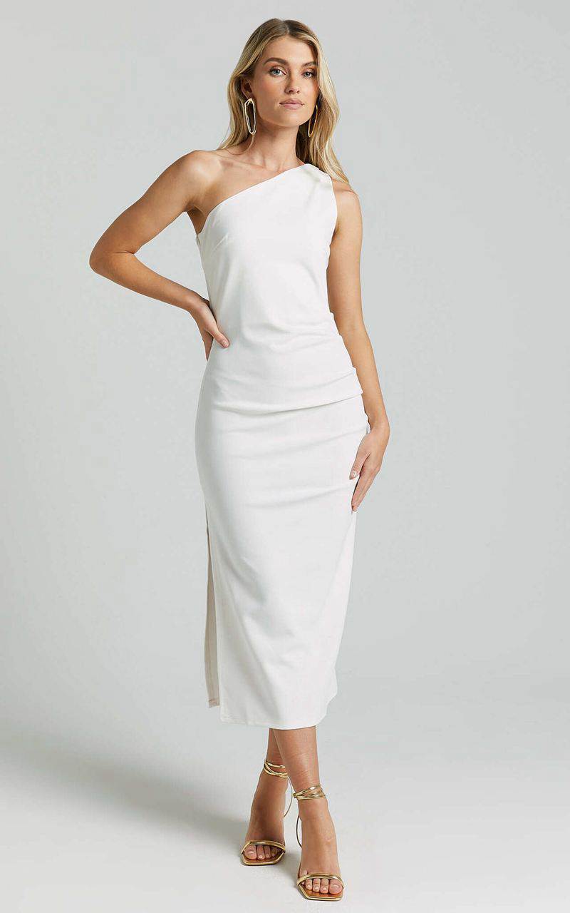 Showpo Monette Midi Dress - One Shoulder Straight Dress White | SOJXMH825