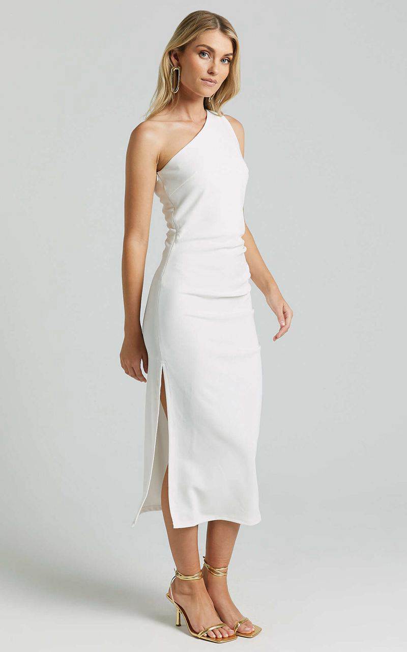 Showpo Monette Midi Dress - One Shoulder Straight Dress White | SOJXMH825